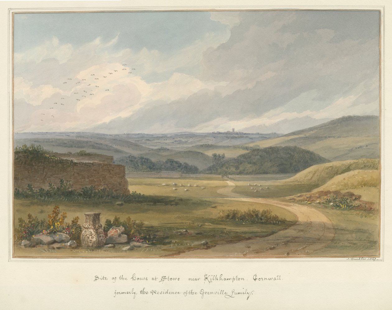 Cornwall – Kilkhampton – A stowei ház helye, 1827 alkotó: John Buckler