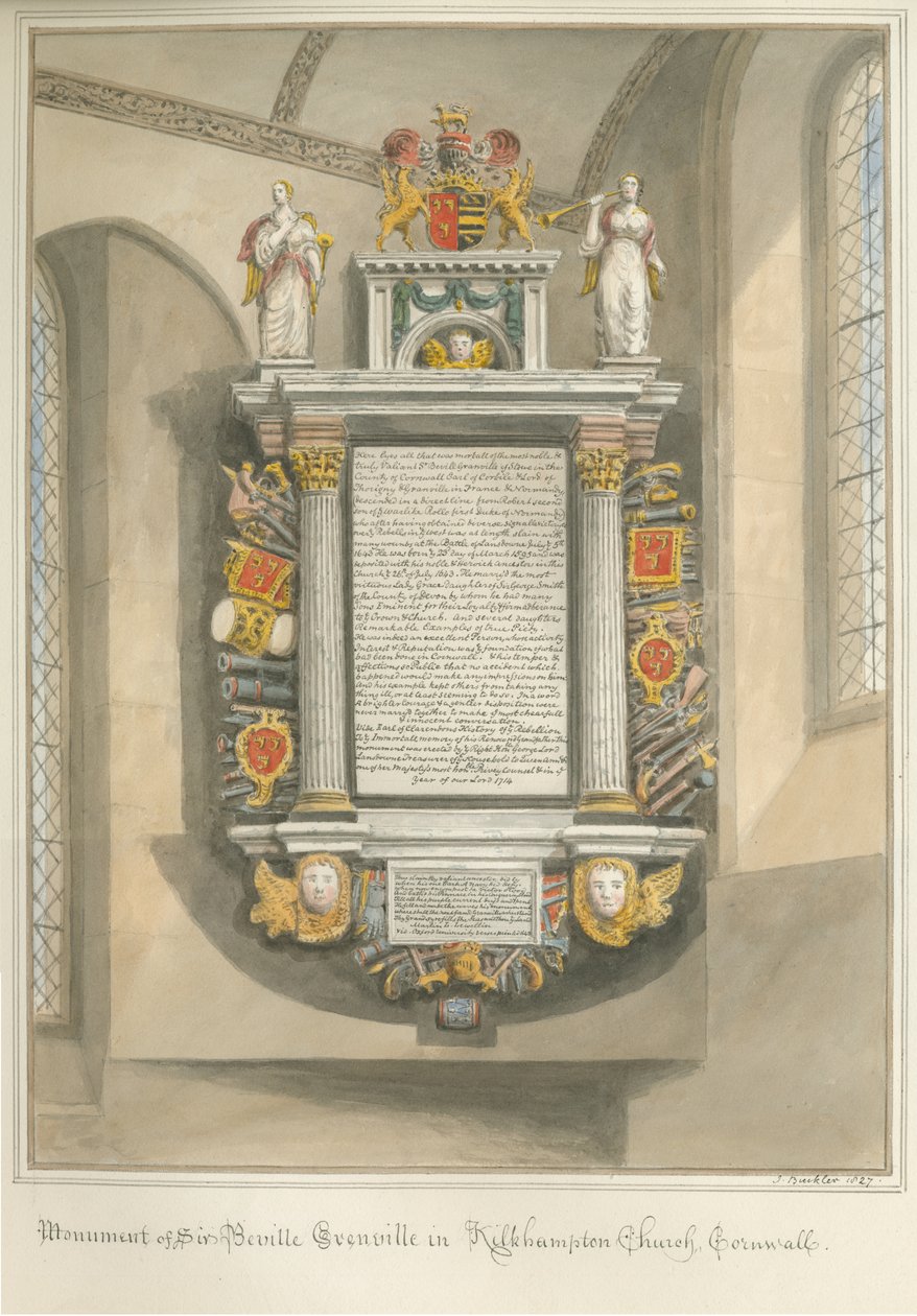 Cornwall – Kilkhampton templom – Sir Bevil Grenville emlékműve alkotó: John Buckler