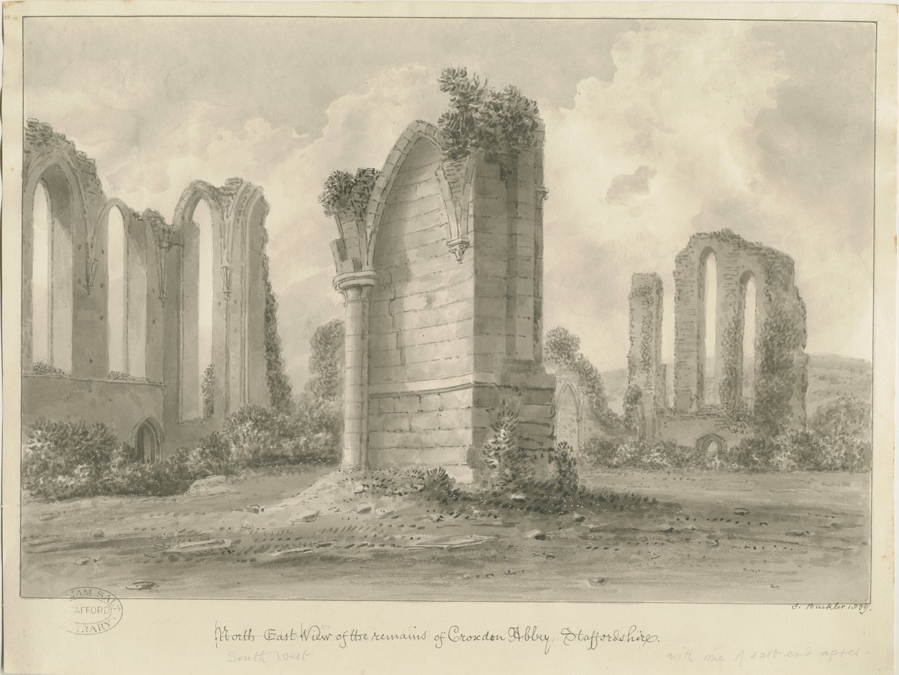 Croxden Abbey: szépia rajz alkotó: John Buckler