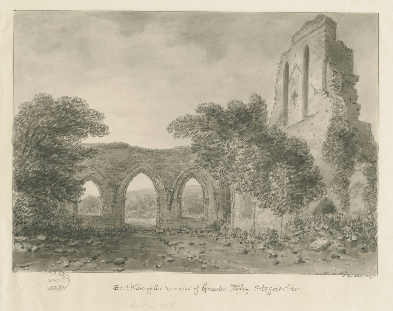 Croxden Abbey: szépia rajz alkotó: John Buckler