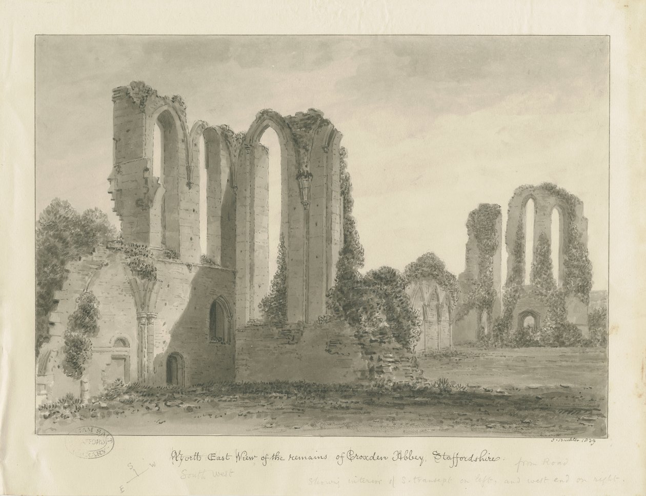 Croxden Abbey: szépia rajz alkotó: John Buckler