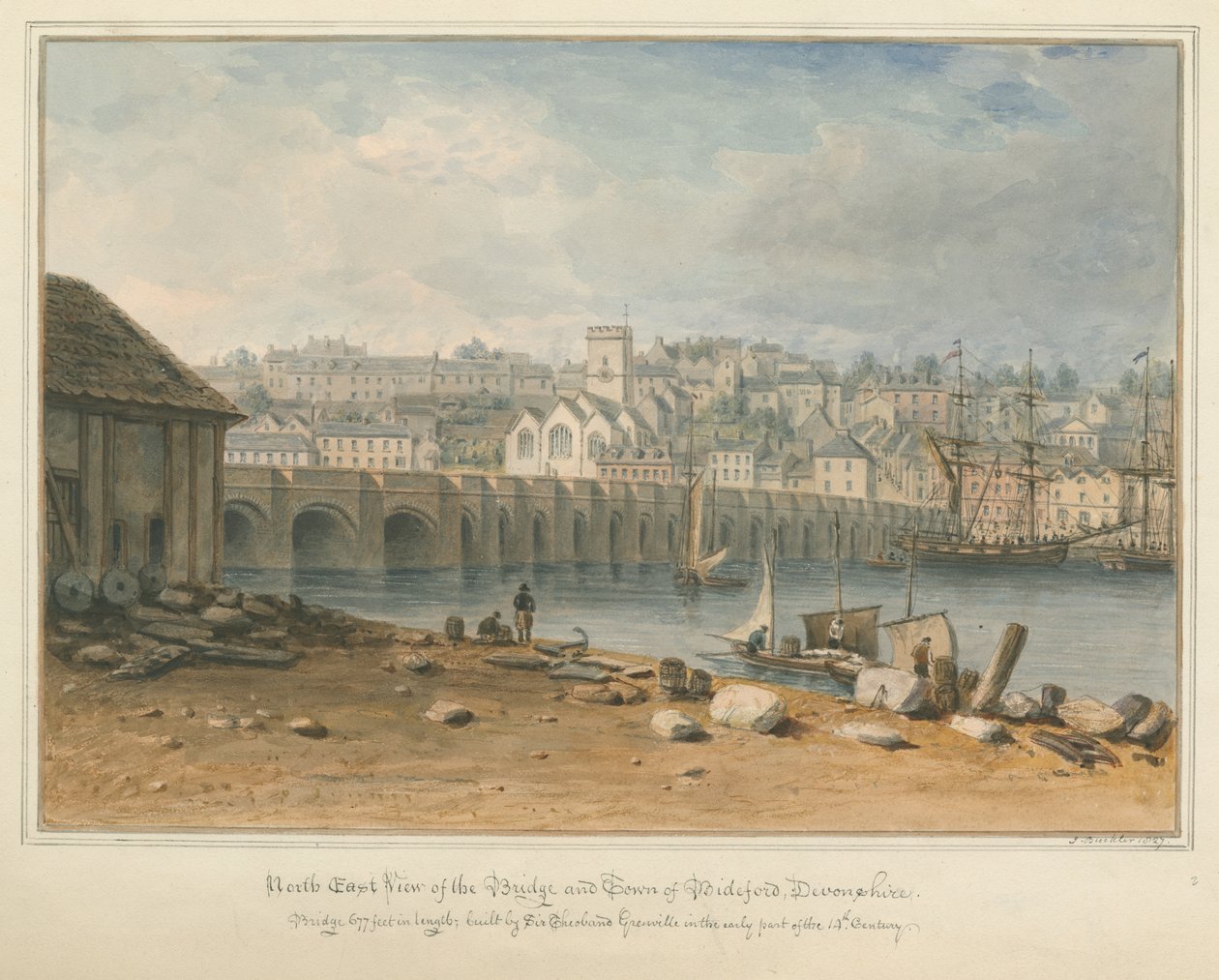 Devonshire – Bideford – Bridge and Town, 1827 alkotó: John Buckler