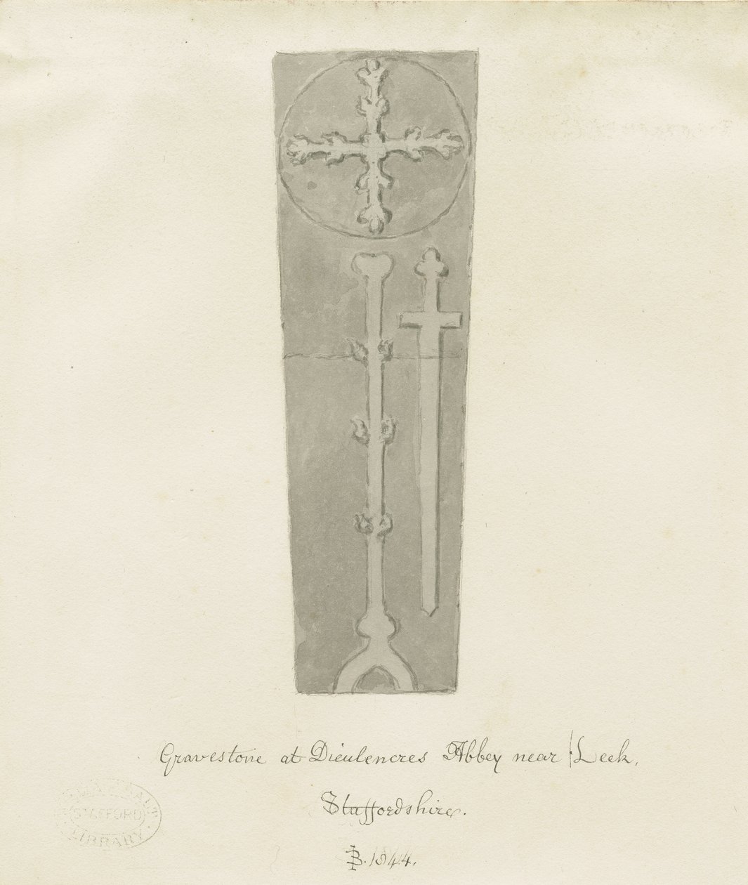 Dieulacres Abbey: szépia rajz alkotó: John Buckler