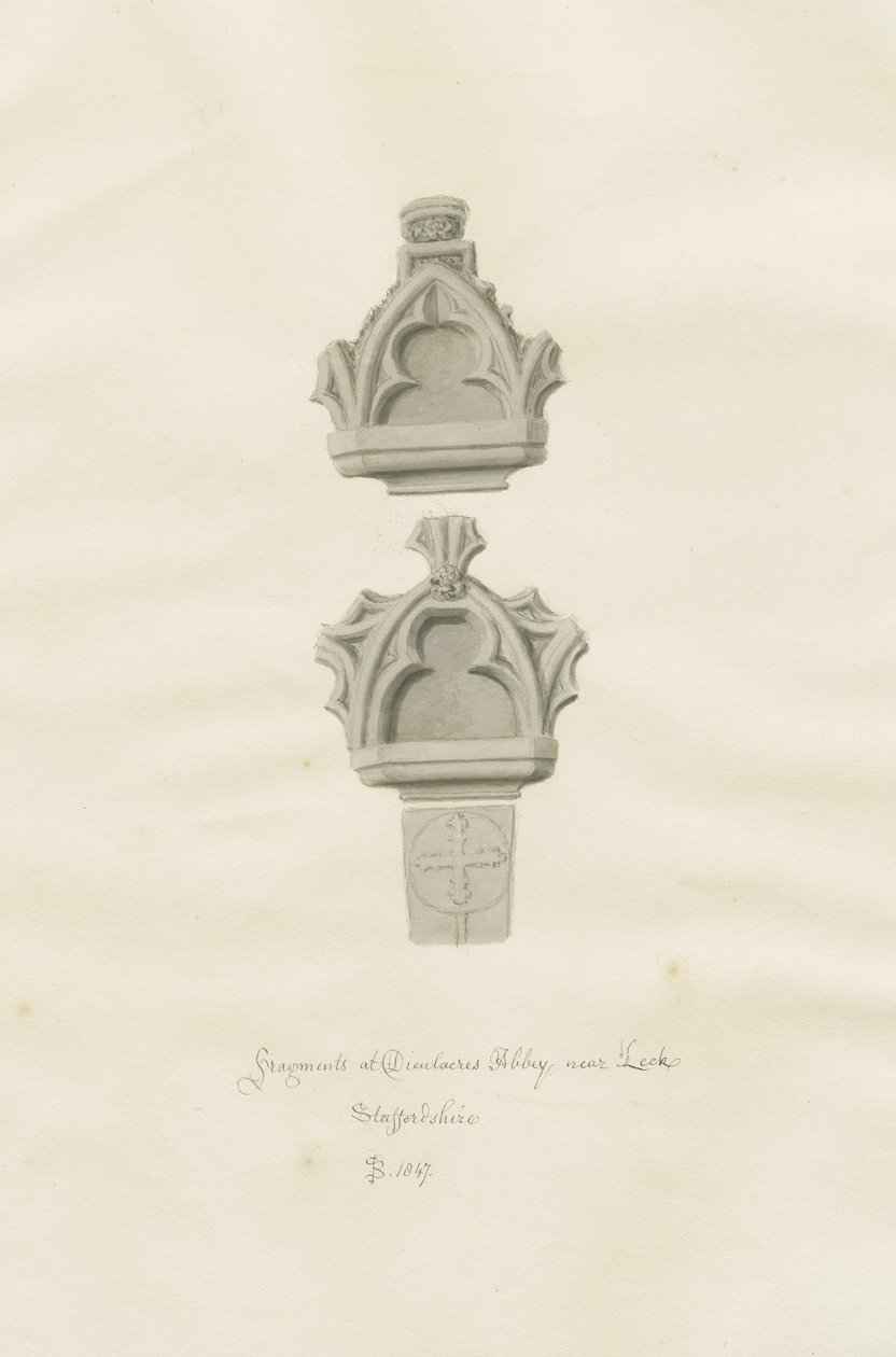 Dieulacres Abbey: szépia rajz alkotó: John Buckler