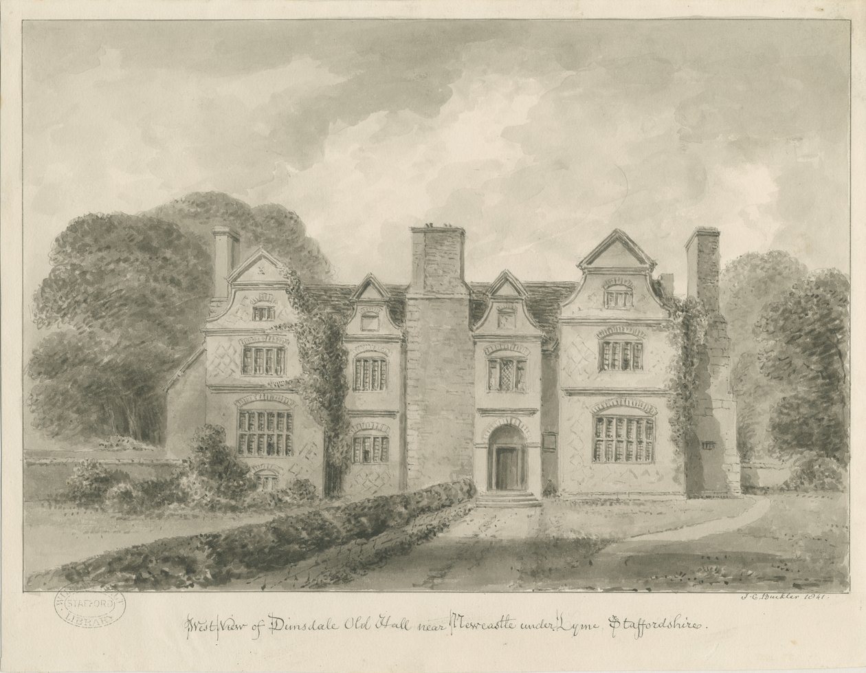 Dimsdale Old Hall: szépia rajz, 1841 alkotó: John Buckler