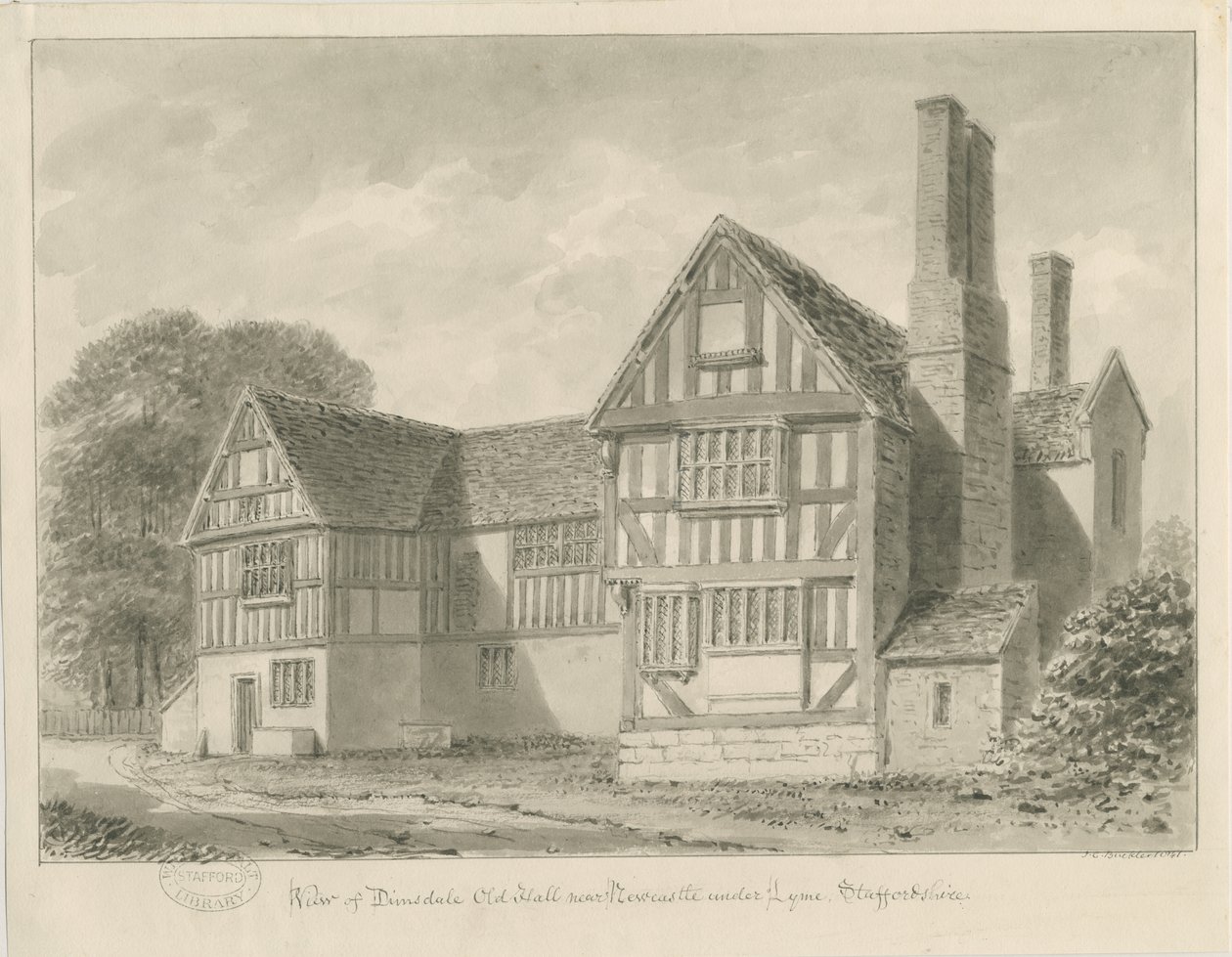 Dimsdale Old Hall: szépia rajz, 1841 alkotó: John Buckler