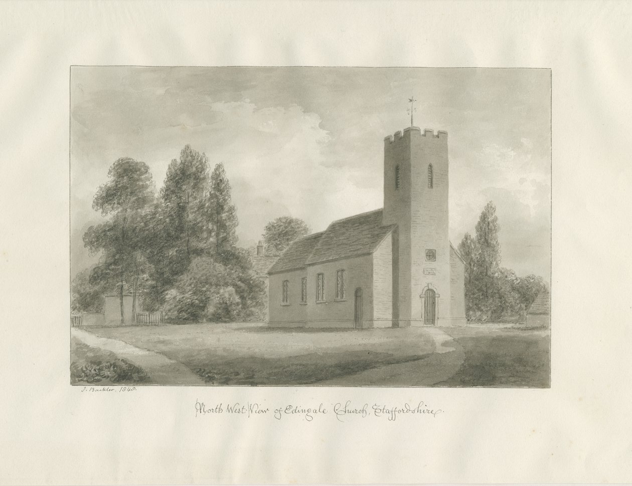 Edingale templom: szépia rajz alkotó: John Buckler