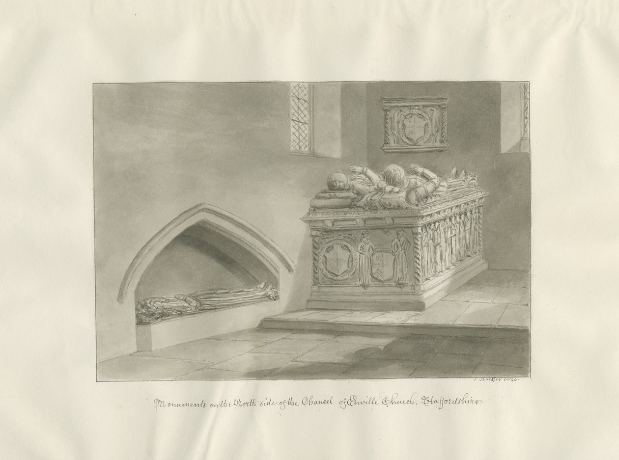 Enville templom - Emlékmű: szépia rajz alkotó: John Buckler