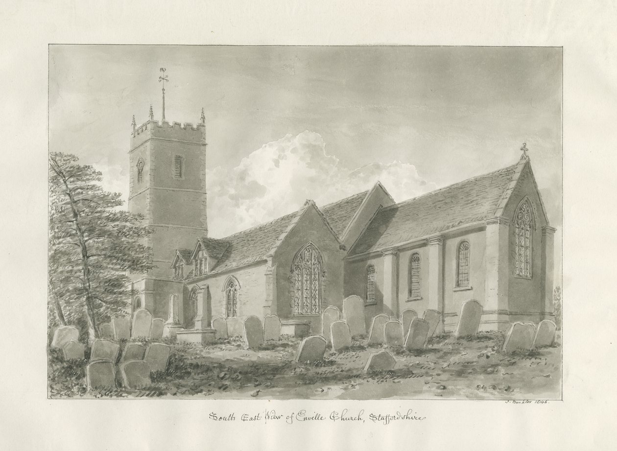 Enville-templom: szépia rajz, 1846 alkotó: John Buckler