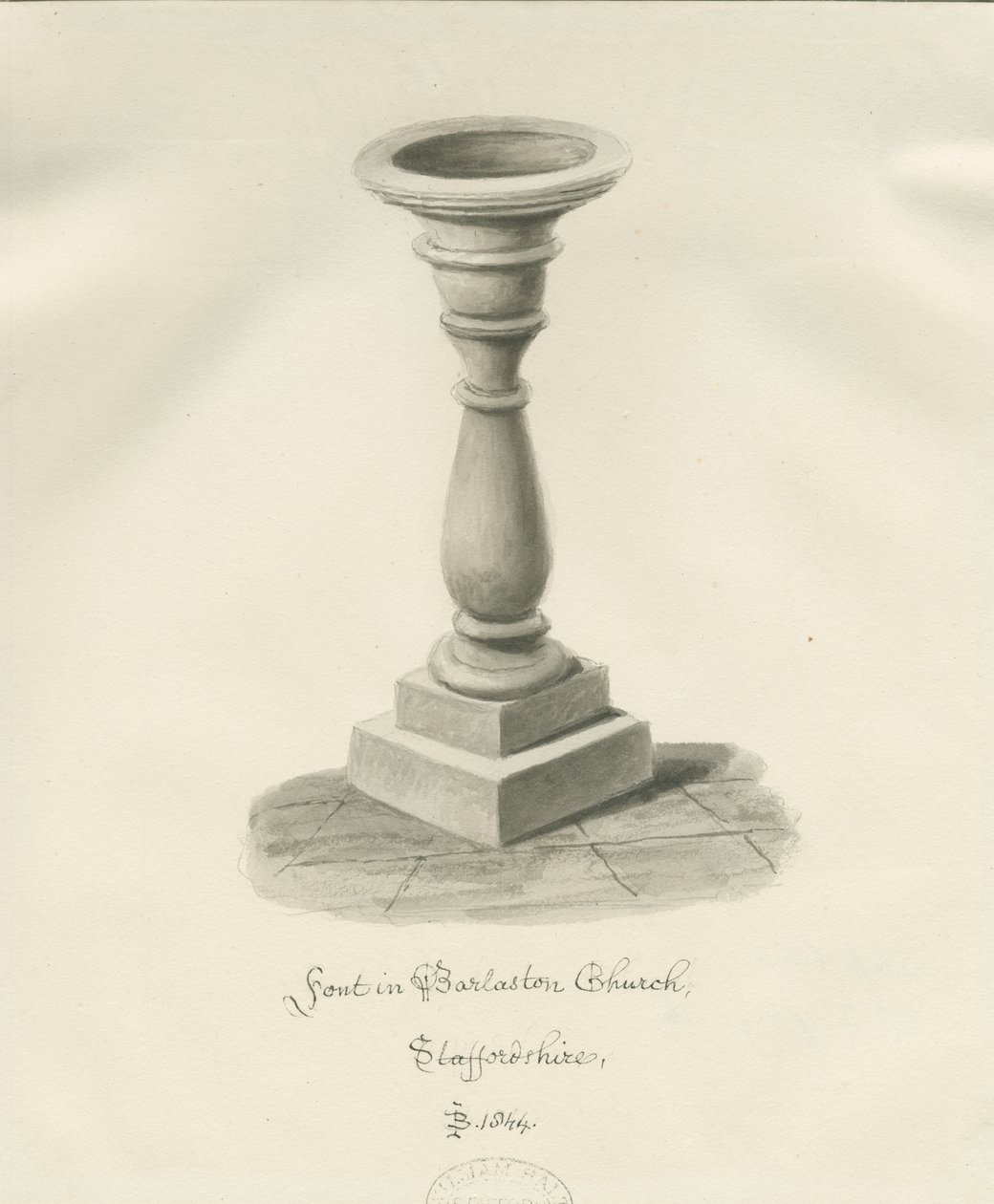 Betűtípus a Barlaston templomban: szépia mosás rajz, 1844 alkotó: John Buckler