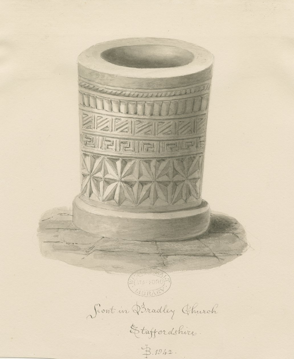 Betűtípus a Bradley templomban: szépia rajz, 1842 alkotó: John Buckler