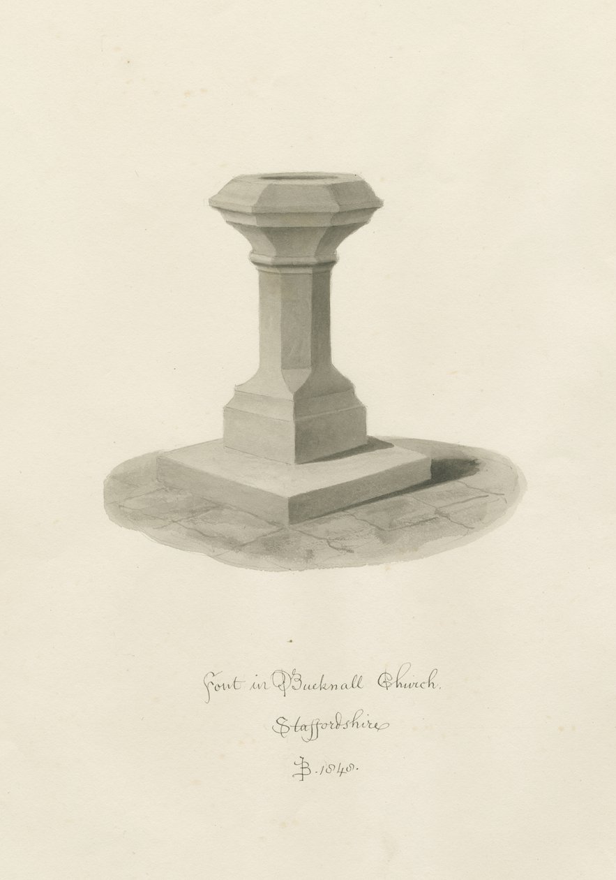 Betűtípus a Bucknall Churchben: szépia rajz alkotó: John Buckler