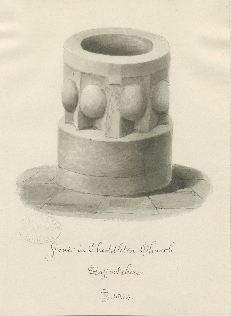 Betűtípus a Cheddleton templomban: szépia rajz, 1844 alkotó: John Buckler