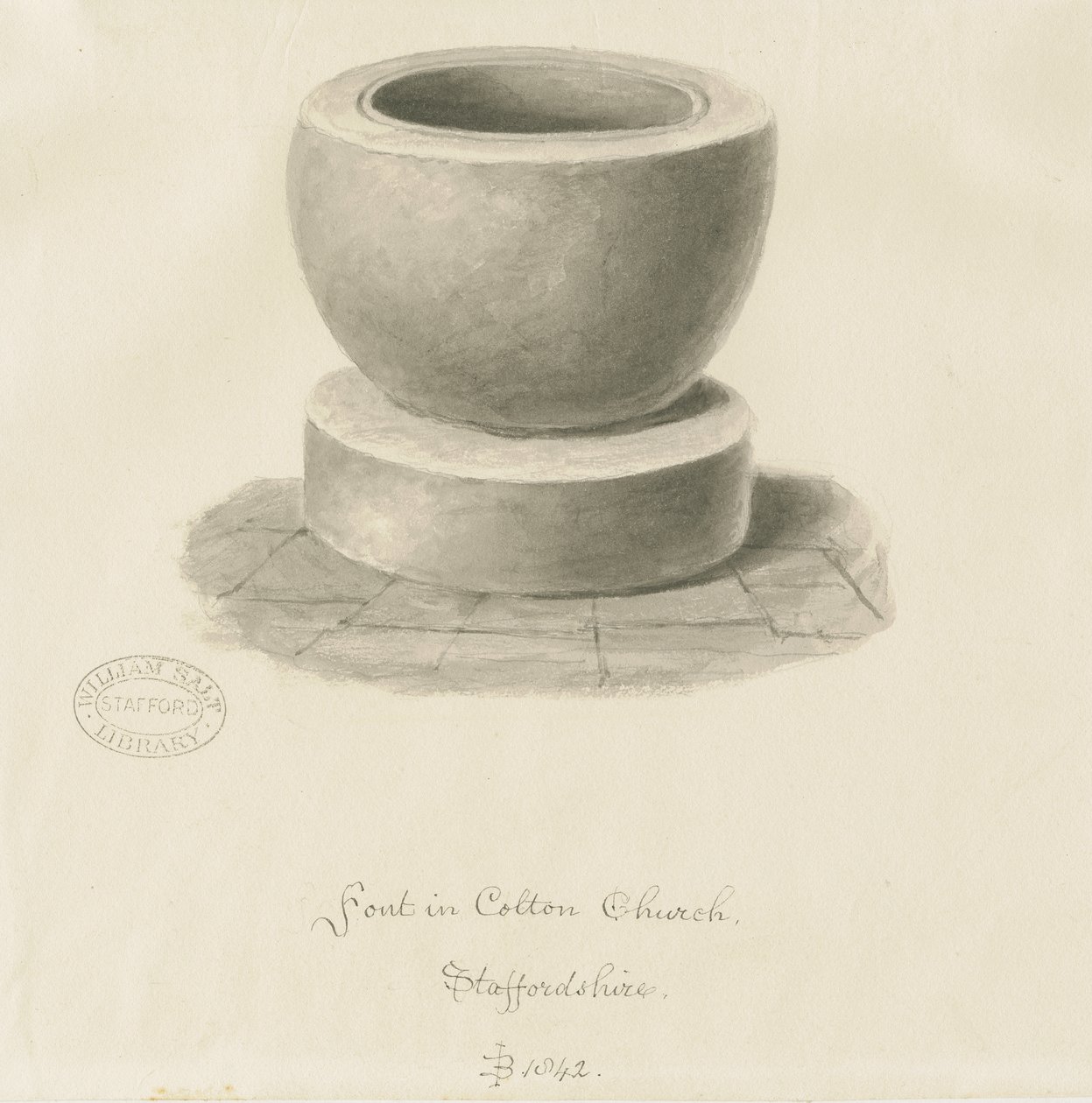 Betűtípus a Colton Churchben: szépia rajz, 1842 alkotó: John Buckler