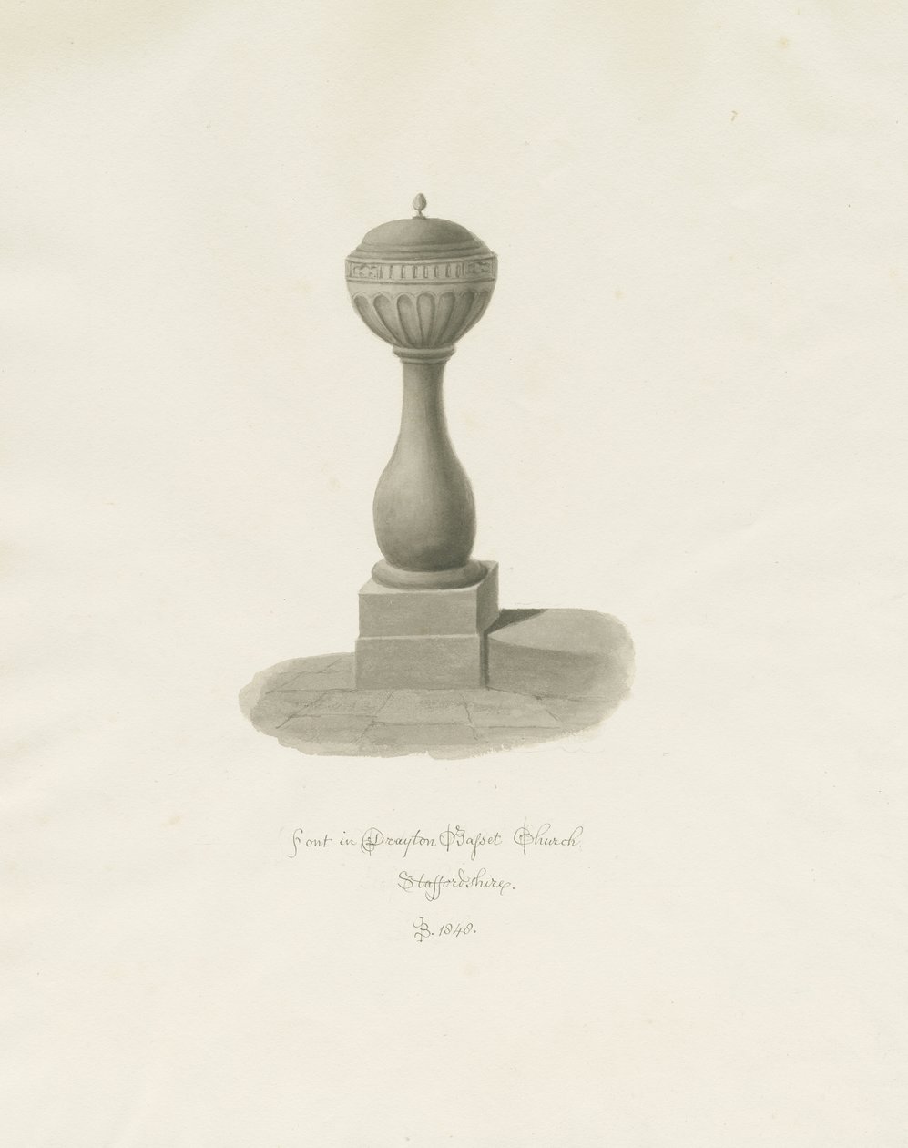 Betűtípus a Drayton Bassett Churchben: szépia rajz, 1848 alkotó: John Buckler