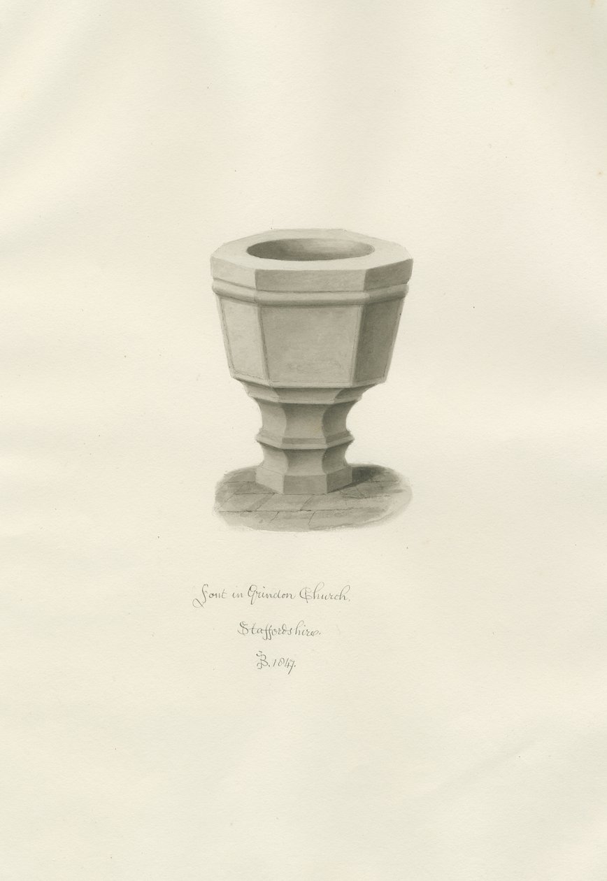 Betűtípus a Grindon Churchben: szépia rajz alkotó: John Buckler