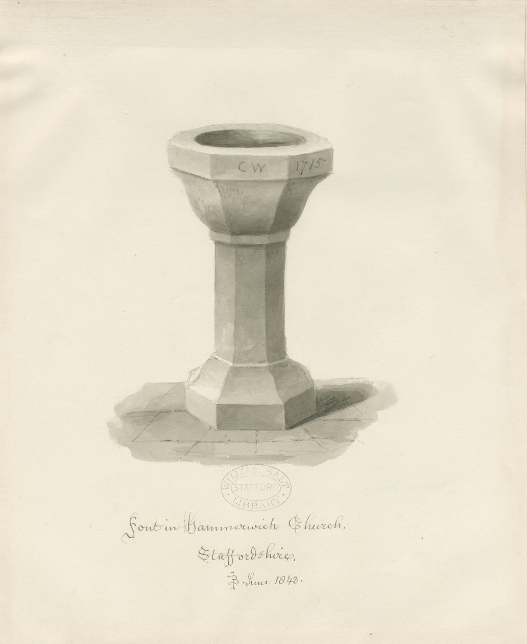 Betűtípus a Hammerwich templomban: szépia rajz, 1843. június (rajz) alkotó: John Buckler