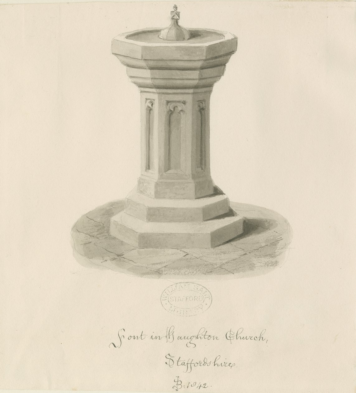 Betűtípus a Haughton Churchben: szépia rajz alkotó: John Buckler