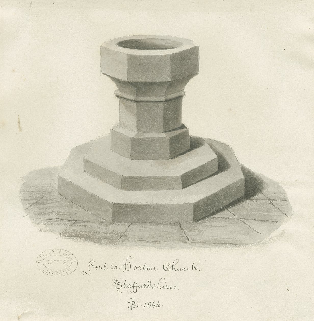 Betűtípus a Horton templomban: szépia rajz alkotó: John Buckler