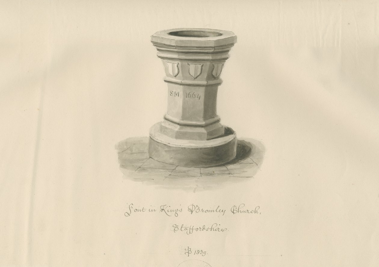 Betűtípus a Kings Bromley templomban: szépia rajz, 1839 alkotó: John Buckler