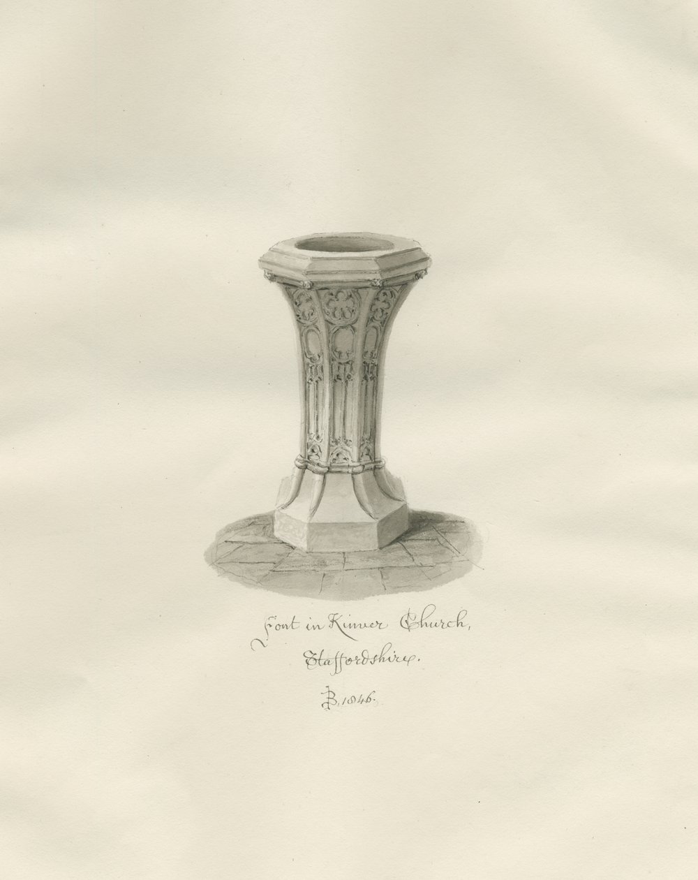 Betűtípus a Kinver Churchben: szépia rajz alkotó: John Buckler