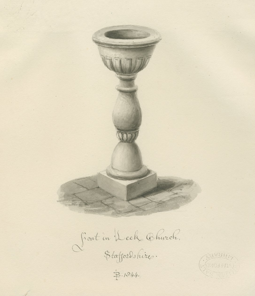 Font in Leek Church: szépia rajz, 1844 alkotó: John Buckler