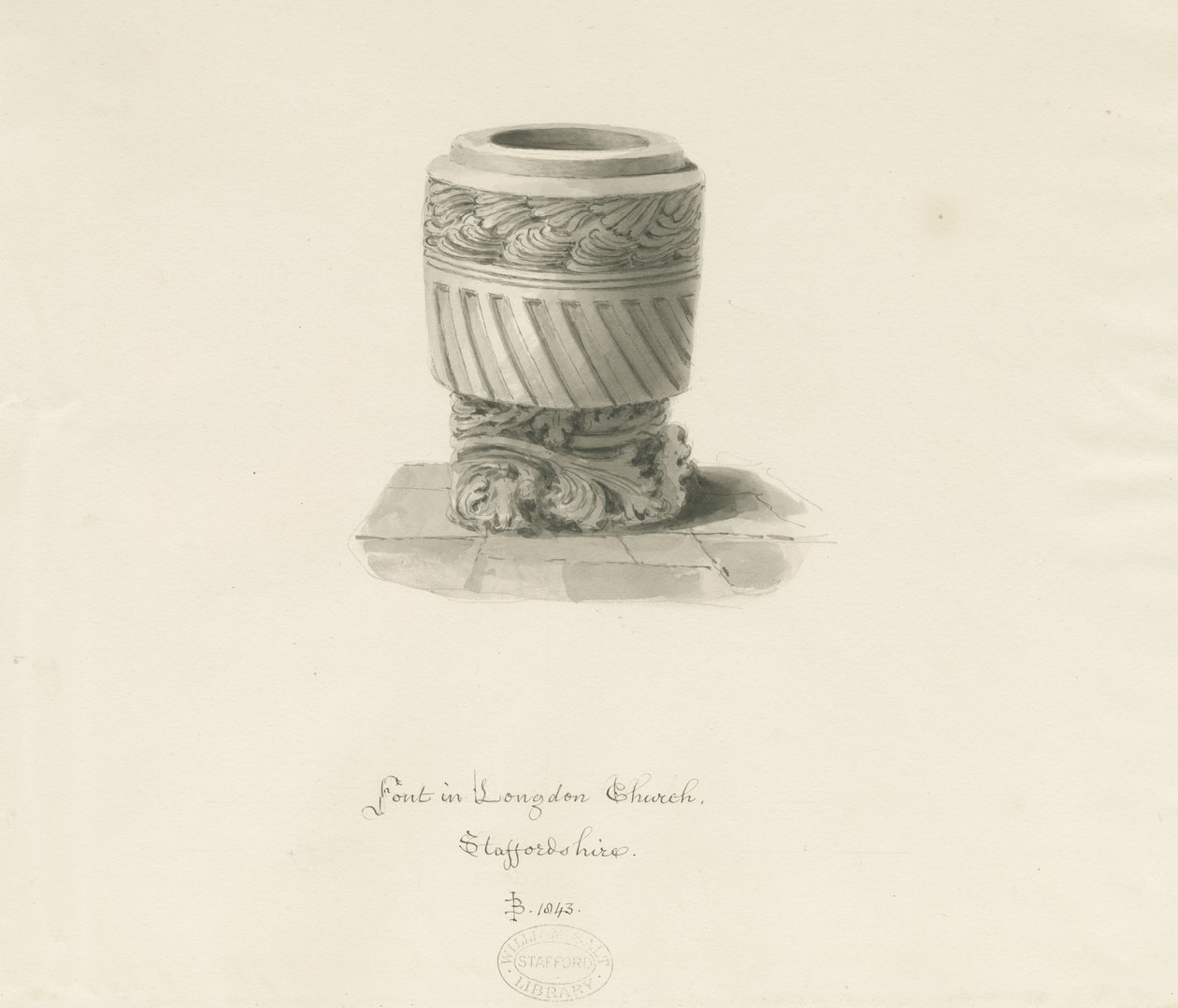 Betűtípus a Longdon templomban: szépia rajz alkotó: John Buckler