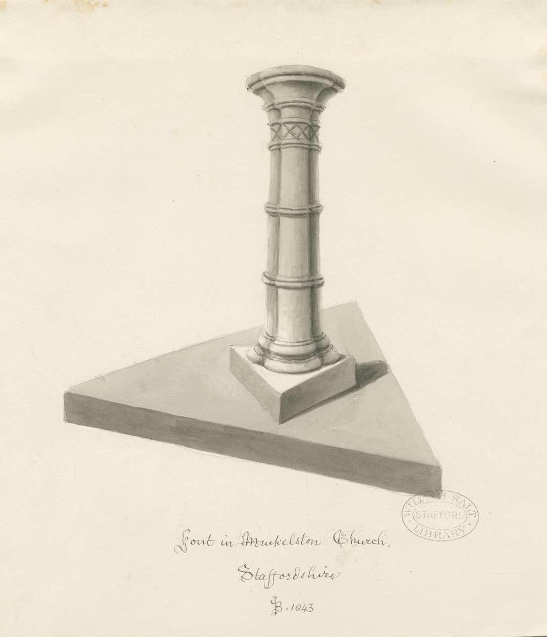 Betűtípus a Mucklestone templomban: szépia mosás rajz, 1843 alkotó: John Buckler