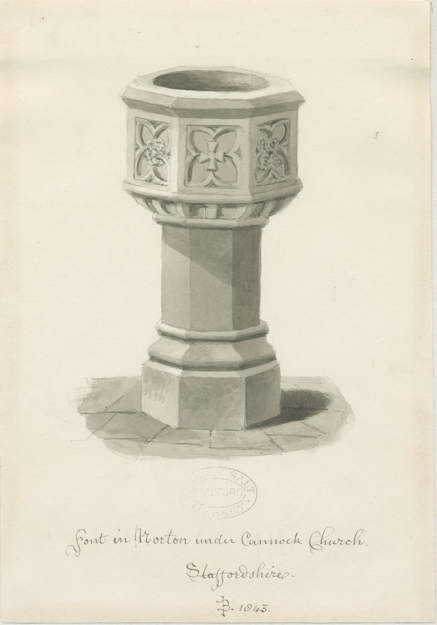 Betűtípus a Norton Canes templomban: szépia mosás rajz, 1843 alkotó: John Buckler
