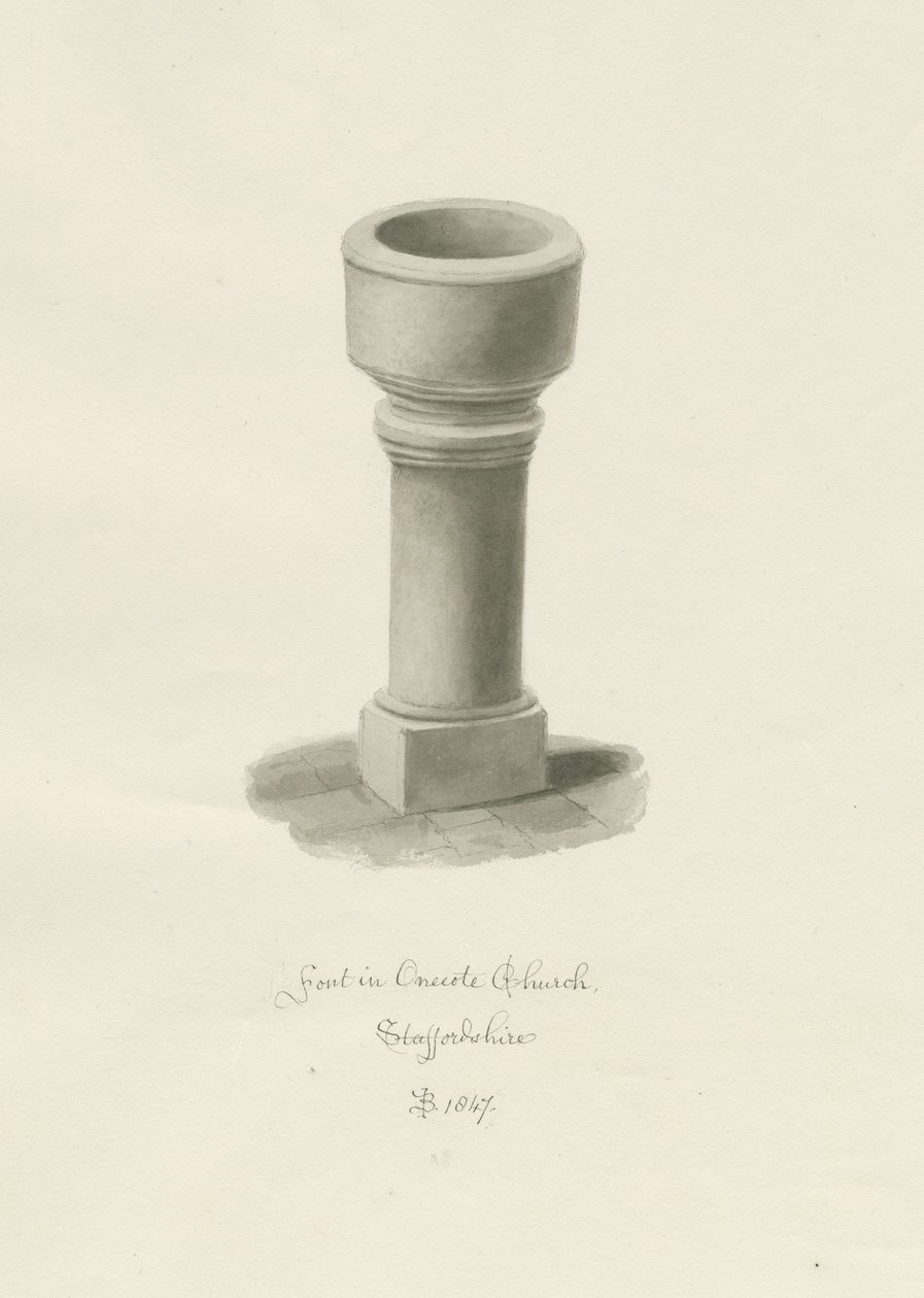 Betűtípus az Onecote templomban: szépia rajz, 1847 alkotó: John Buckler