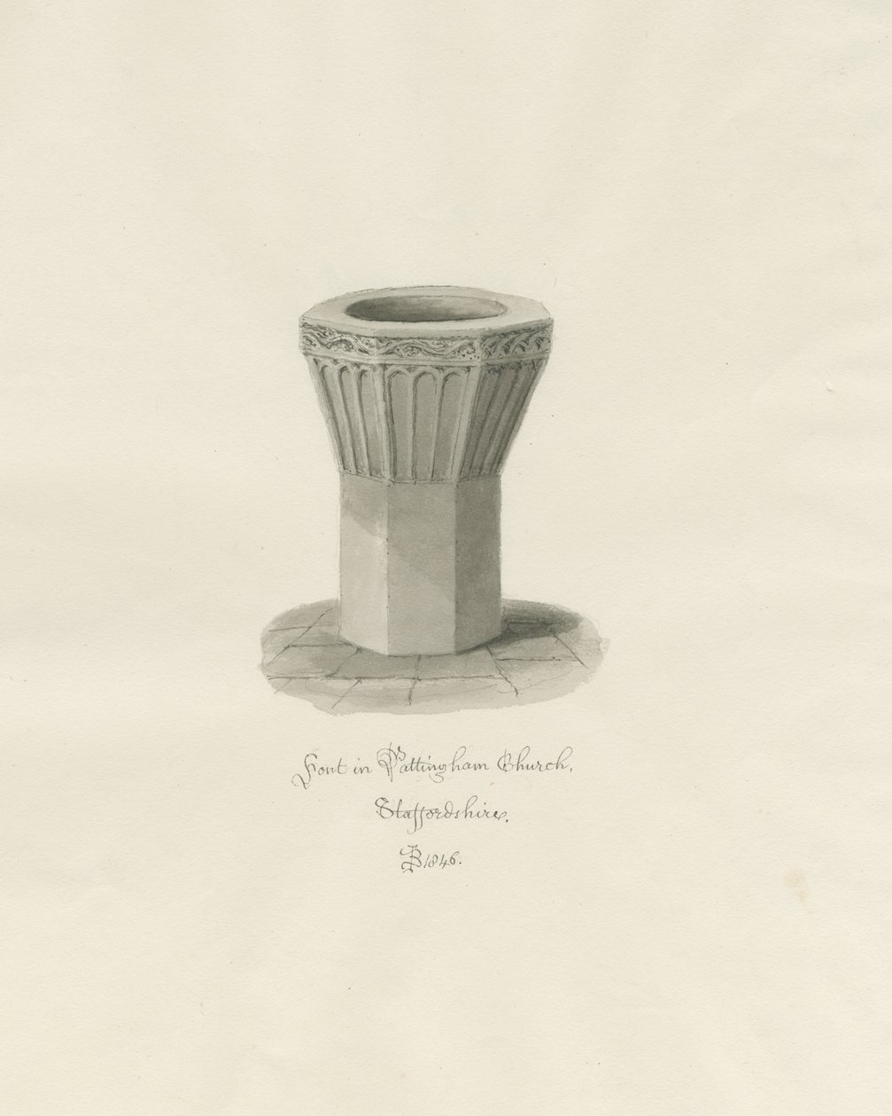 Betűtípus a Pattingham Churchben: szépia mosás rajz, 1846 alkotó: John Buckler