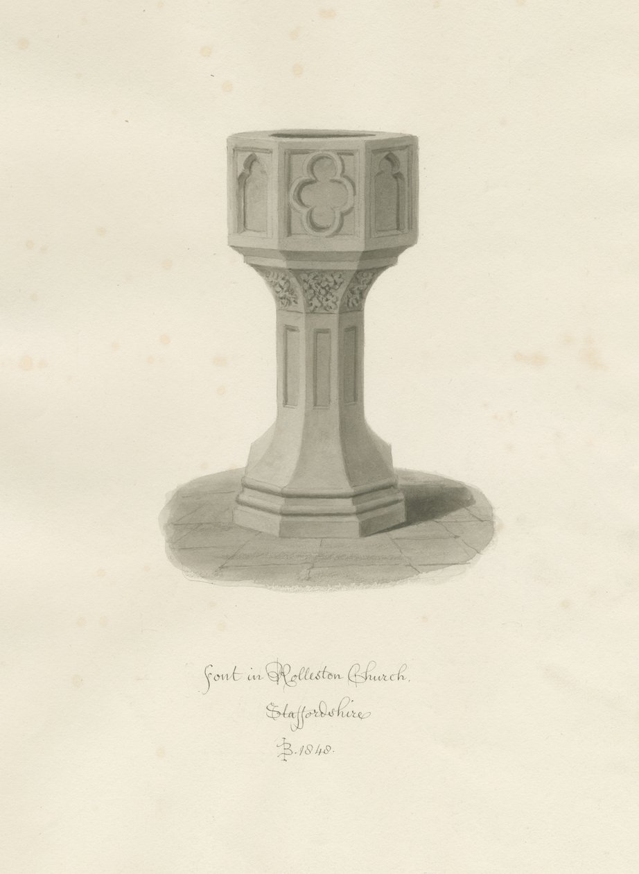Font in Rolleston Church: szépia rajz, 1848 alkotó: John Buckler