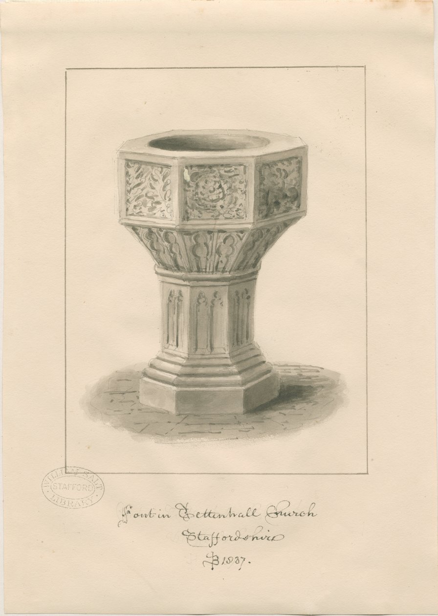 Font in Tettenhall Church: sepia drawing alkotó: John Buckler