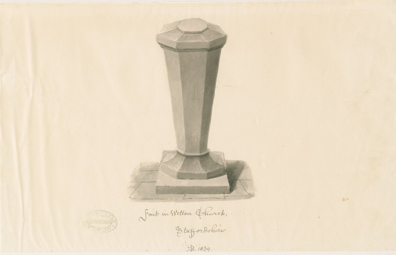 Betűtípus a Wetton Churchben: szépia rajz, 1839 alkotó: John Buckler