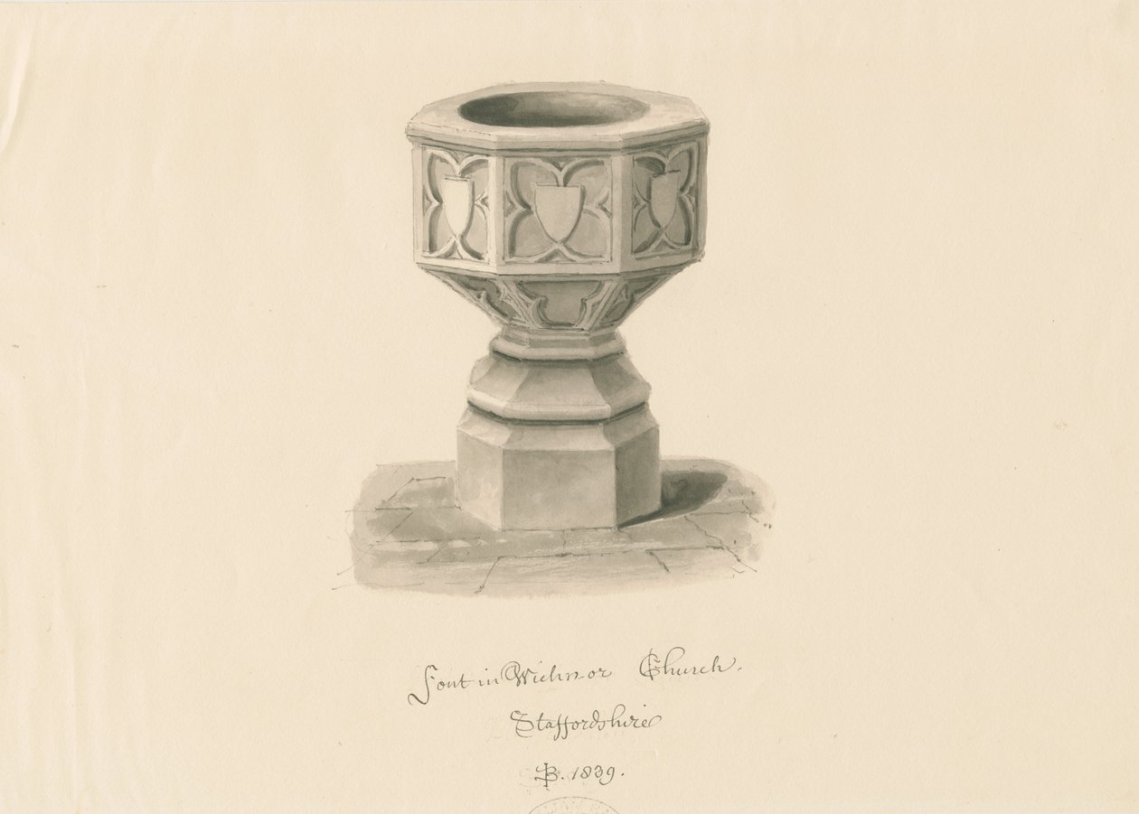 Betűtípus a Wichnor templomban: szépia rajz alkotó: John Buckler