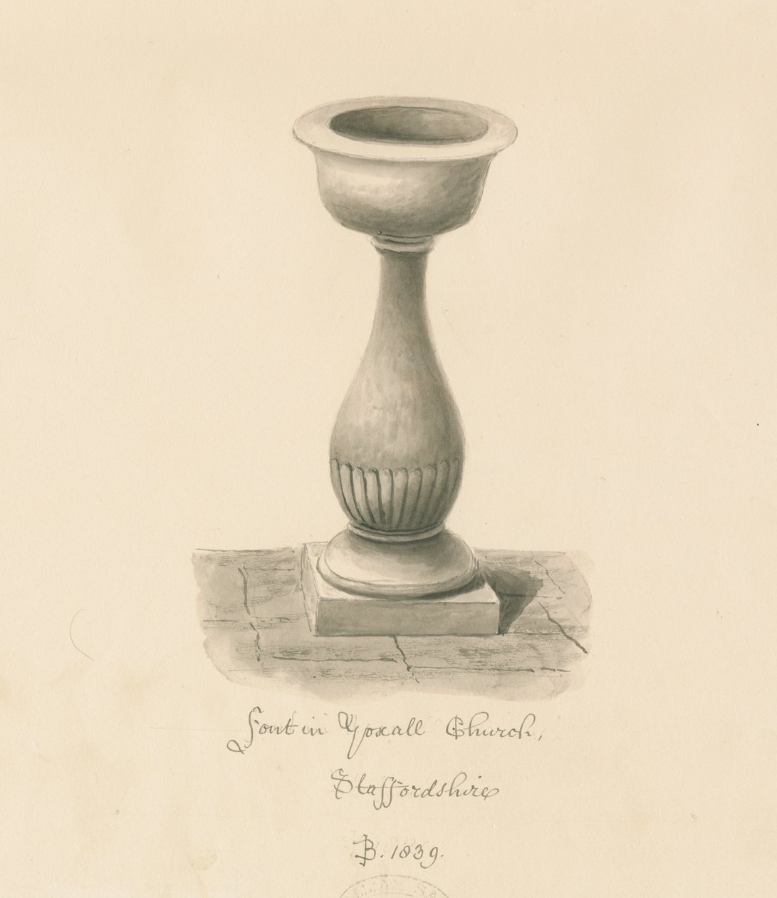 Betűtípus a Yoxall templomban: szépia rajz, 1839 alkotó: John Buckler