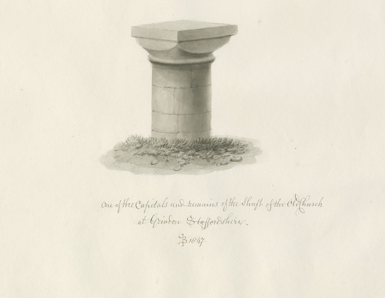 Grindon templom: szépia rajz alkotó: John Buckler