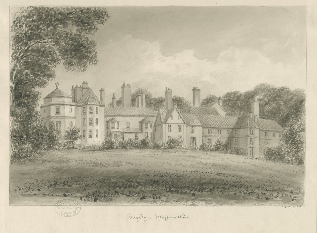 Hagley Hall: szépia rajz, 1814 alkotó: John Buckler