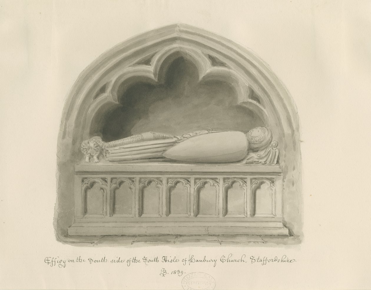 Hanbury templom - [Sir John Hanbury] képmása: szépia rajz alkotó: John Buckler