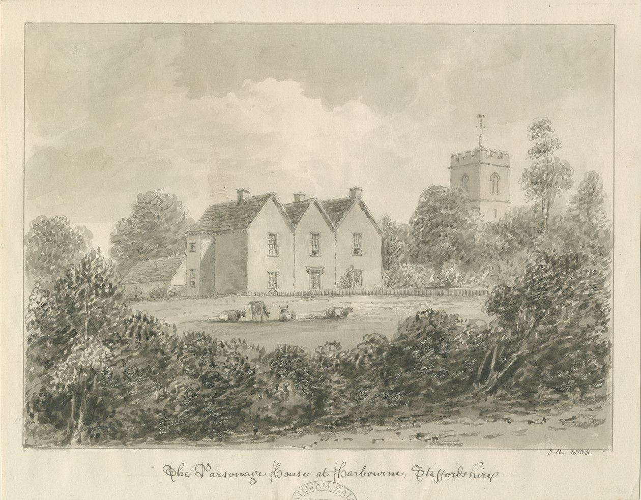 Harborne - Plébánia: szépia rajz, 1833 alkotó: John Buckler