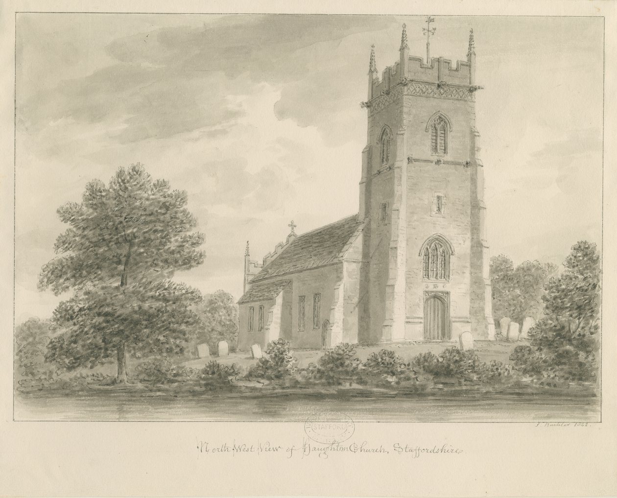 Haughton Church: szépia rajz alkotó: John Buckler