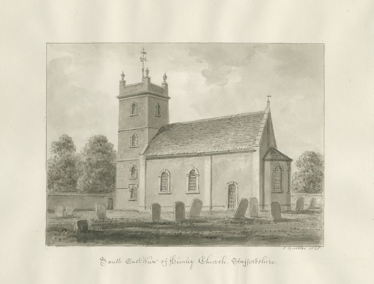 Himley templom: szépia rajz alkotó: John Buckler