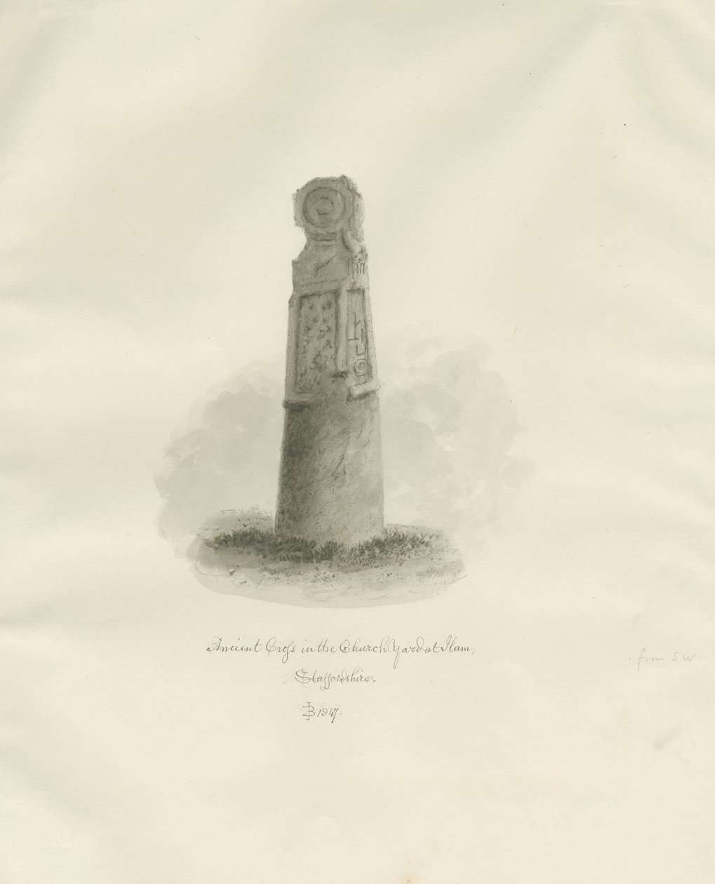 Ilam templom - Ősi kereszt: szépia rajz alkotó: John Buckler