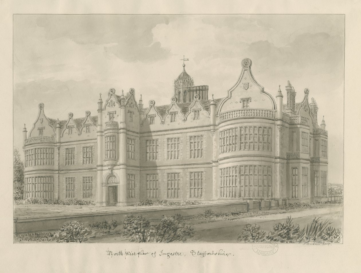Ingestre Hall: szépia rajz alkotó: John Buckler