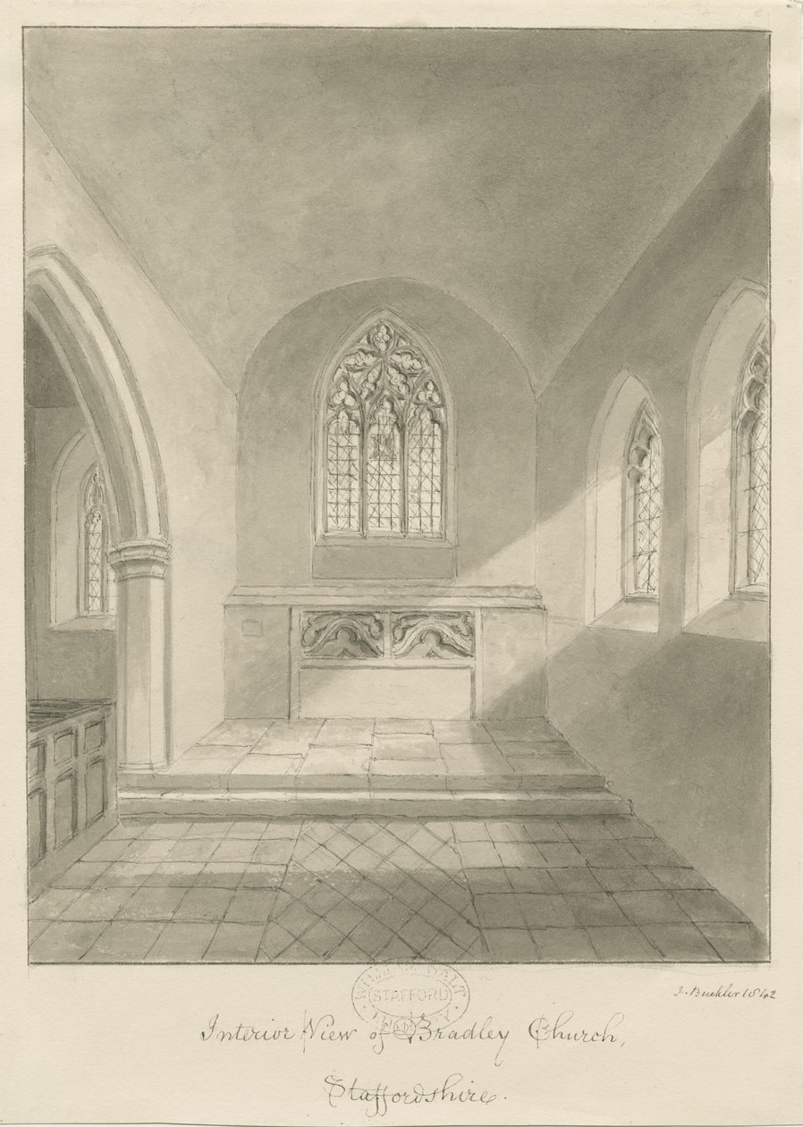 A Bradley-templom belseje: szépia rajz, 1842 alkotó: John Buckler