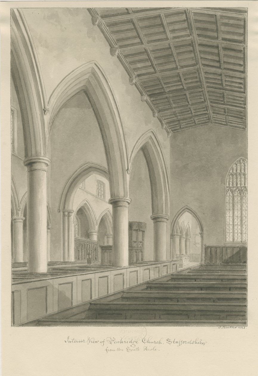 Penkridge templom belseje: szépia rajz alkotó: John Buckler