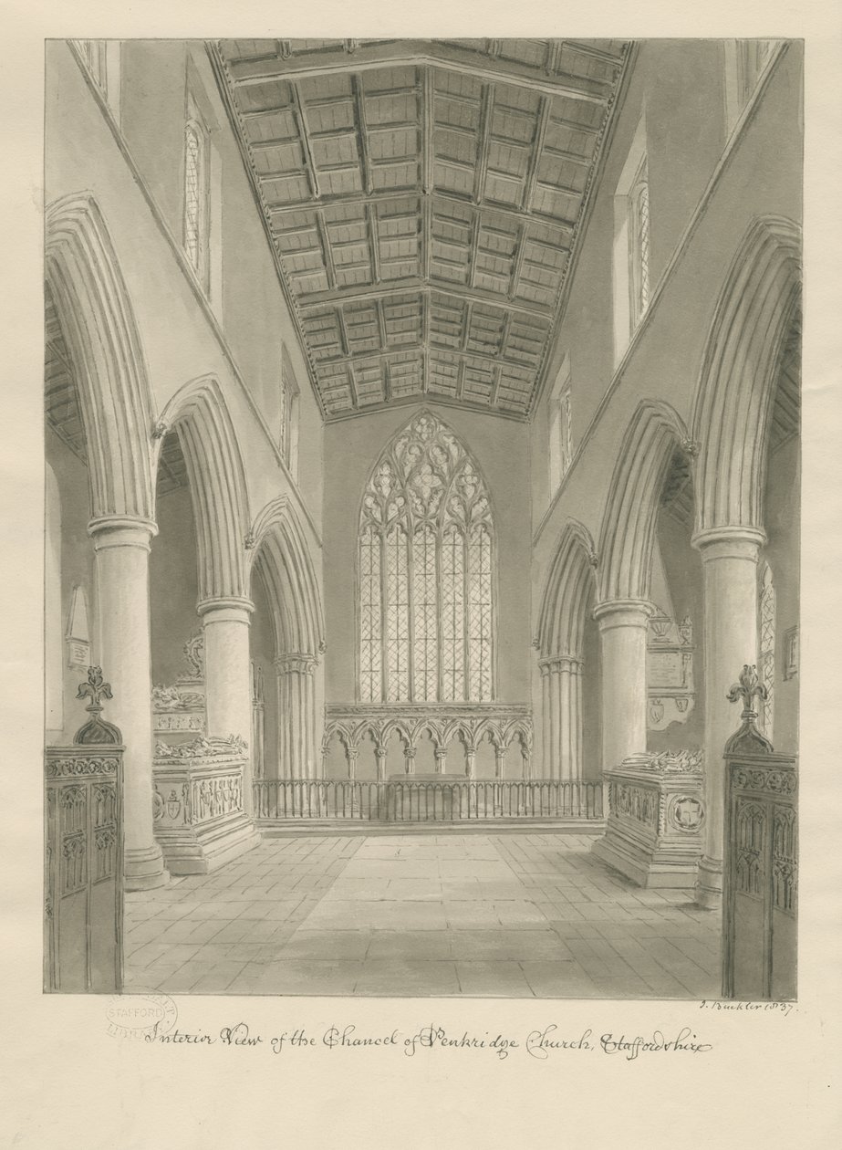 Penkridge templom belseje: szépia rajz alkotó: John Buckler
