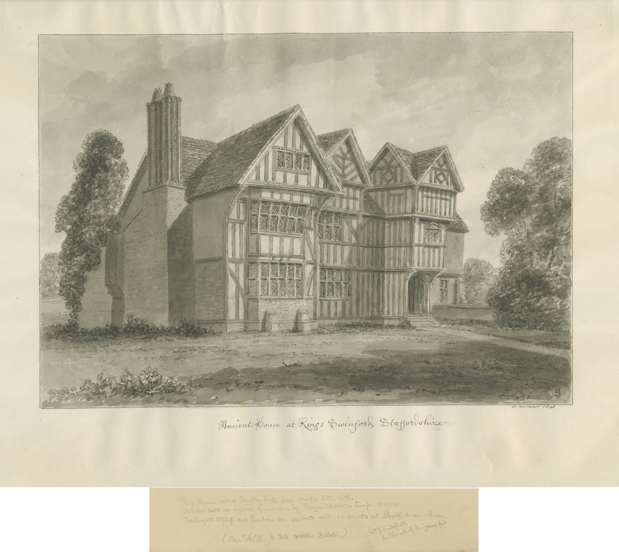 Kingswinford - Bradley Hall: szépia rajz alkotó: John Buckler