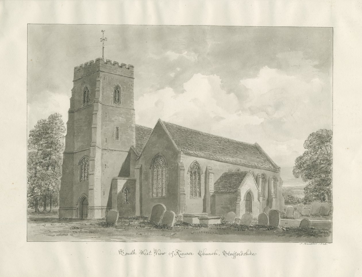 Kinver templom: szépia rajz alkotó: John Buckler