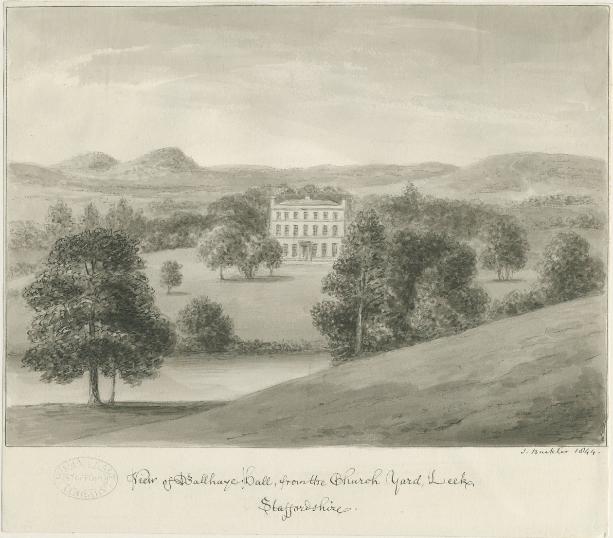 Póréhagyma – Ball Haye Hall: szépia rajz, 1844 alkotó: John Buckler